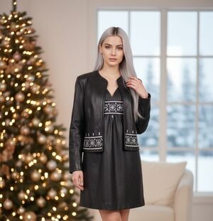 North Beach Leather Mini Dress with adjustable straps and Jacket 2 pc